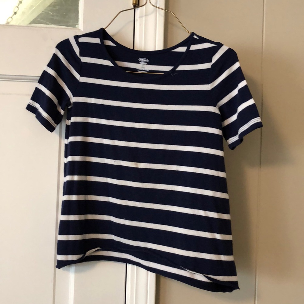 Navy Blue and White Striped Top (small stain)!